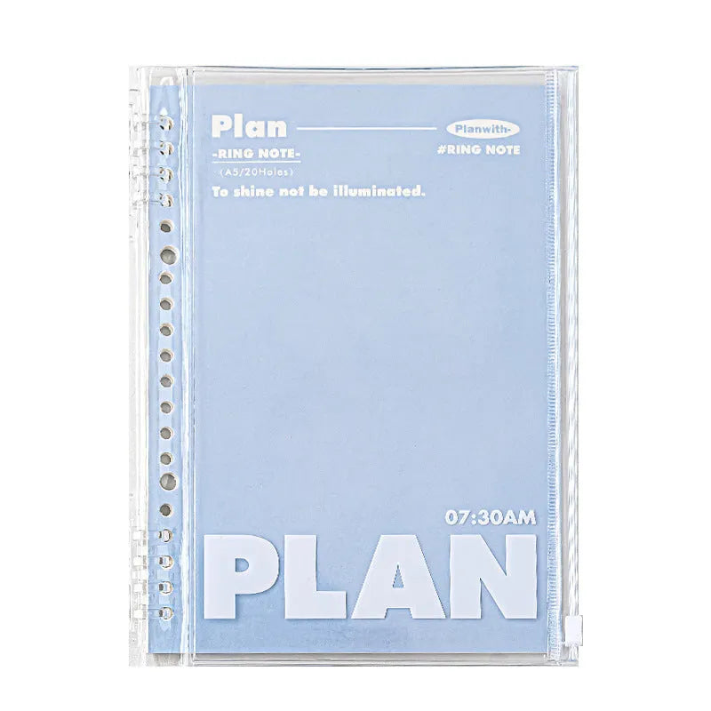 A5 PVC notebook storage organiser with clear front window in white or blue colour