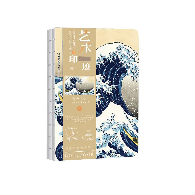 Ukiyo-e retro hand ledger with Kanagawa wave cover, 13.2x18.3 cm, 100g Daolin paper inside