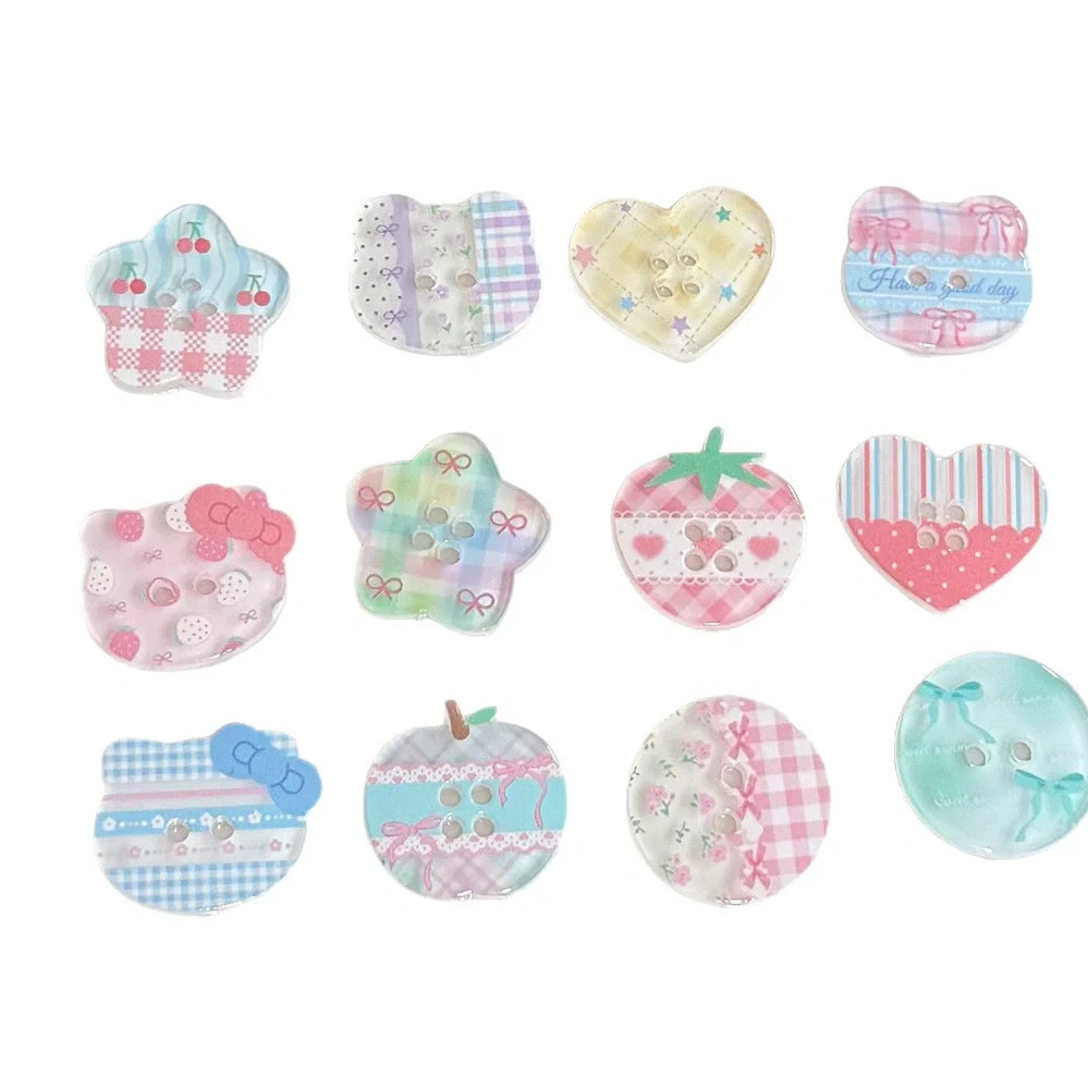 DIY acrylic button with cartoon plaid design measuring 2cm diameter for clothing customisation projects