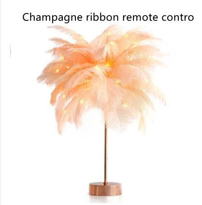 Chic Feather Lamp with soft, glowing light and fluffy feather design for elegant tabletop decor