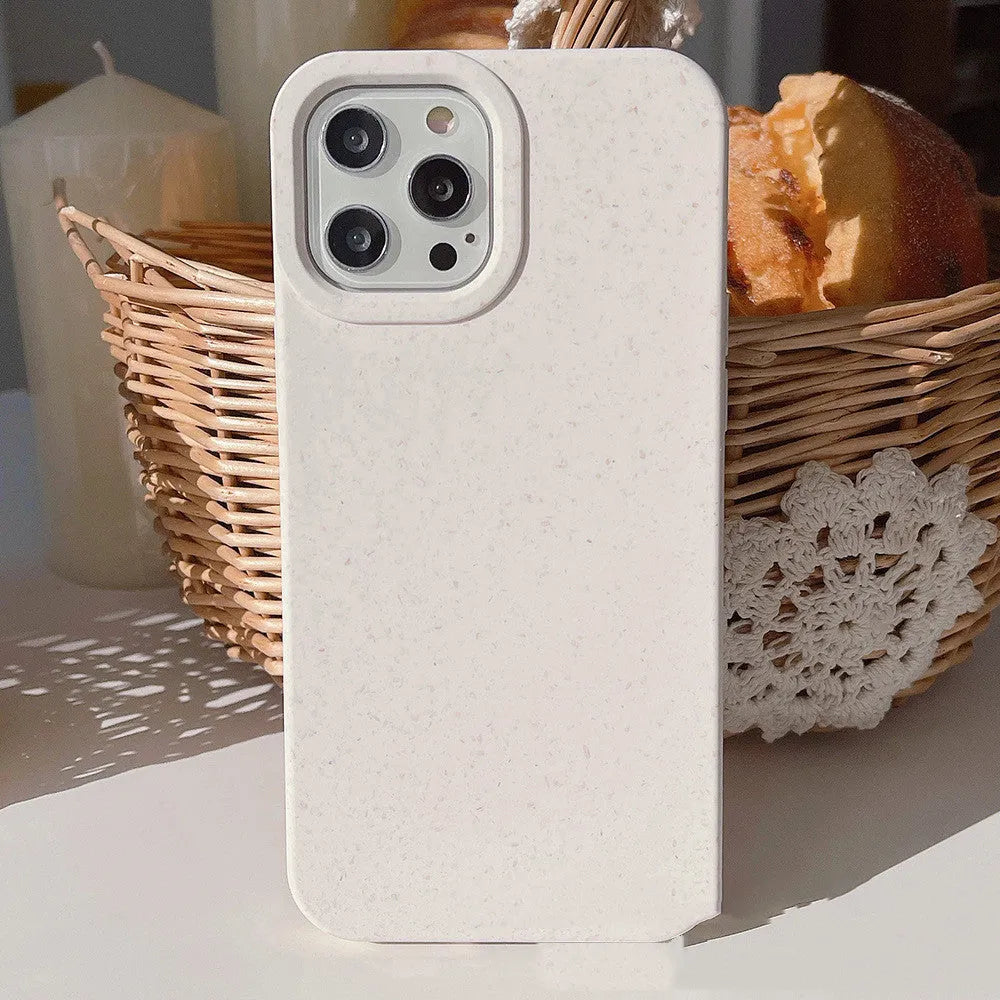 Wheat straw biodegradable phone case for Apple iPhone showing natural fibre texture and colour options
