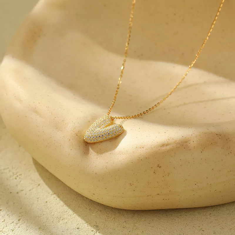 Stainless steel initial pendant necklace with zircon accents, personalized with your choice of letter.