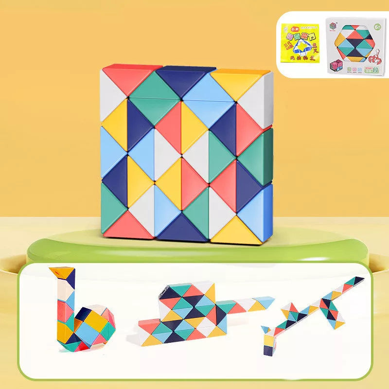 Magic Snake Ruler Puzzle in vibrant rainbow colors, transformable into various shapes