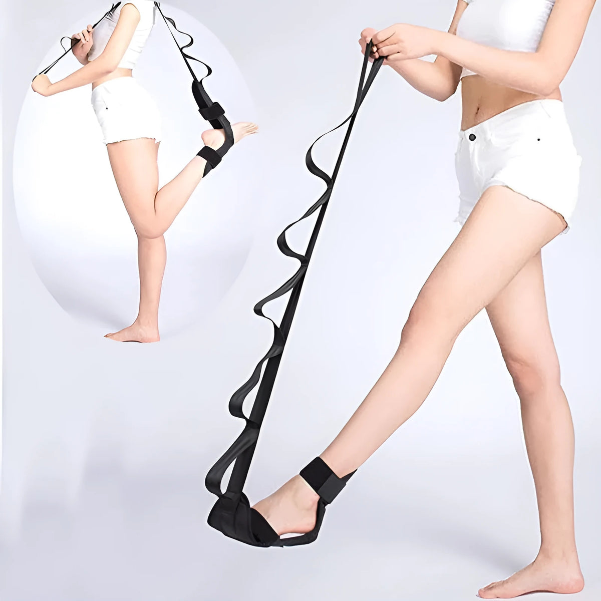 Polyester cotton rehabilitation physiotherapy stretch strap for yoga, available in Black, Blue, and Pink