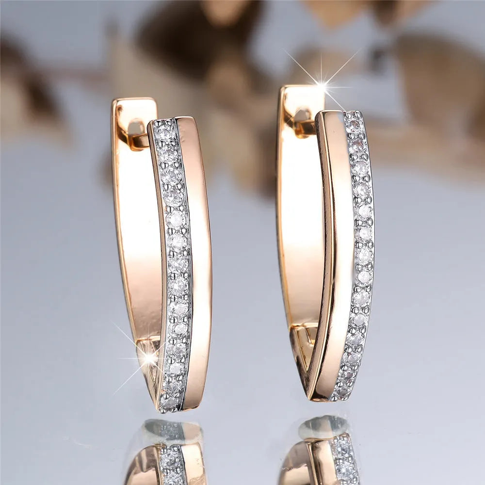 Women's geometric V-shaped copper ear clips with champagne gold electroplated finish