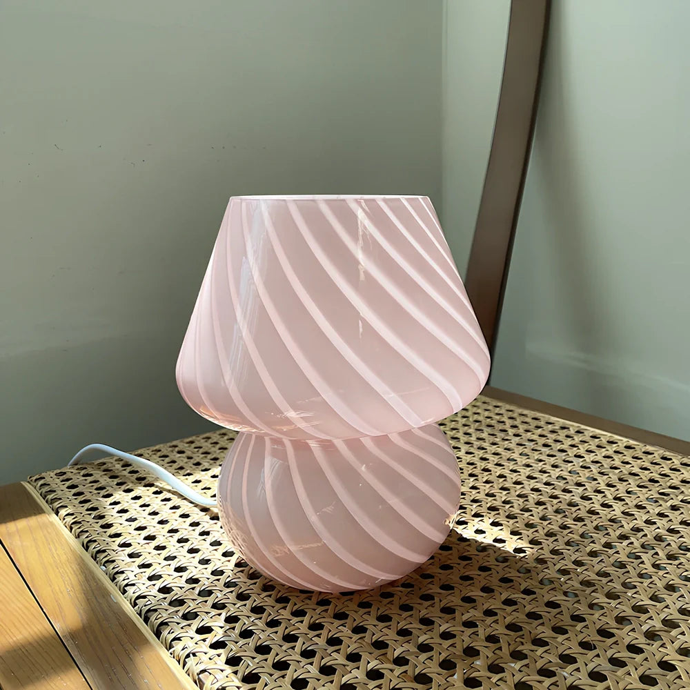 19cm tall glass table lamp with push-button switch and USB port in selected colour option
