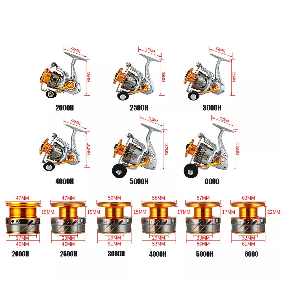 All Metal Long Cast Speed Ratio Fishing Reel with six size options for versatile fishing