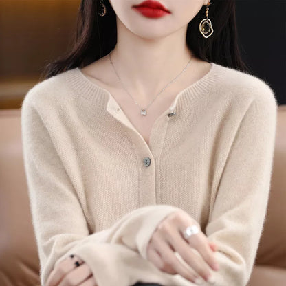 Women's Cashmere Cardigan with O-neck and Loose Fit in various colors