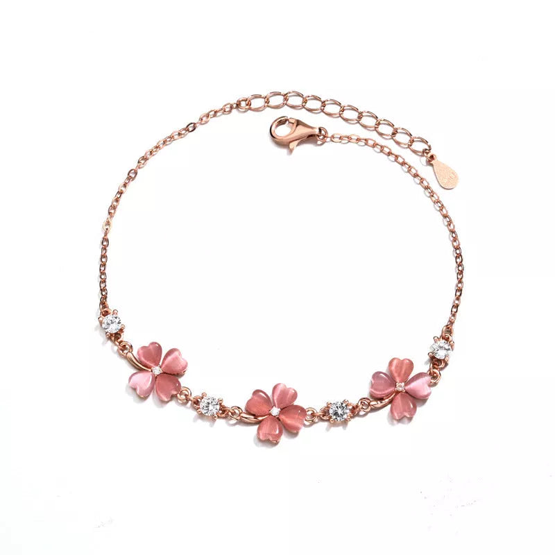 925 silver opal crystal bracelet with heart-shaped design and rose gold finish