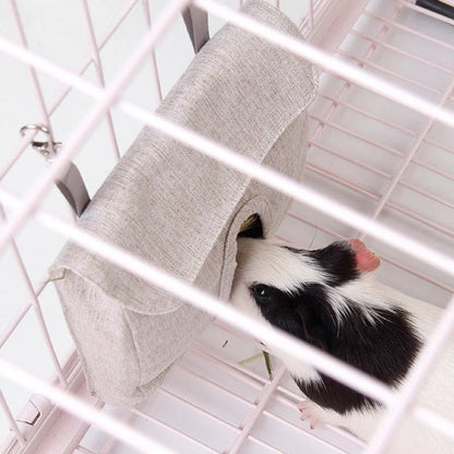 Versatile cloth feeding bags for small pets like rabbits, guinea pigs, hamsters, and chinchillas, available in grey and blue colors in small, medium, and large sizes