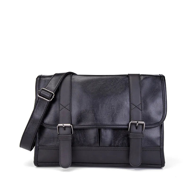 Black Korean style men's commuter backpack with anti-theft function and visible sewing thread details