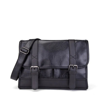 Black Korean style men's commuter backpack with anti-theft function and visible sewing thread details