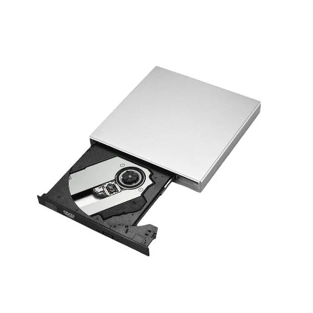 Silver USB external DVD burner, portable optical drive, 138x137.5x18mm plastic casing