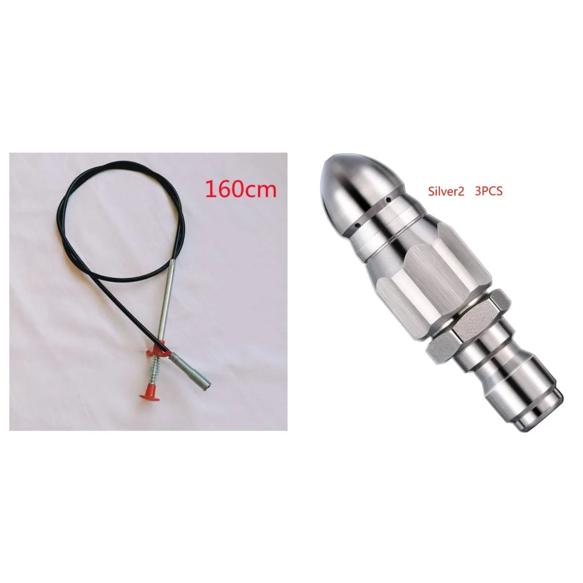 Stainless steel sewer dredge spring drain cleaning tool with a black PP handle.