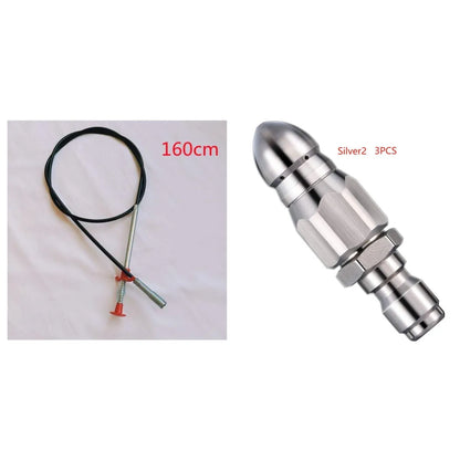 Stainless steel sewer dredge spring drain cleaning tool with a black PP handle.