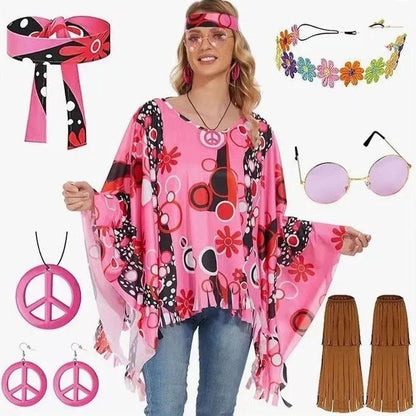 Tie dye cloak costume with bell sleeves and printing pattern in spandex fabric