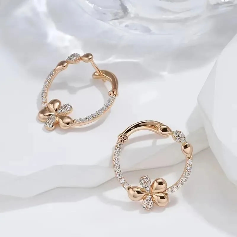 Copper round ring geometric earrings with electroplated finish for women