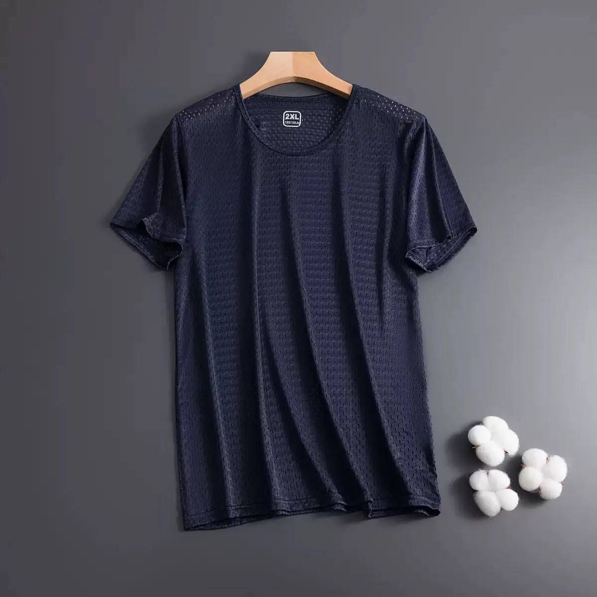 Men's loose fit ice silk short sleeve t-shirt in black, shown in a front view.