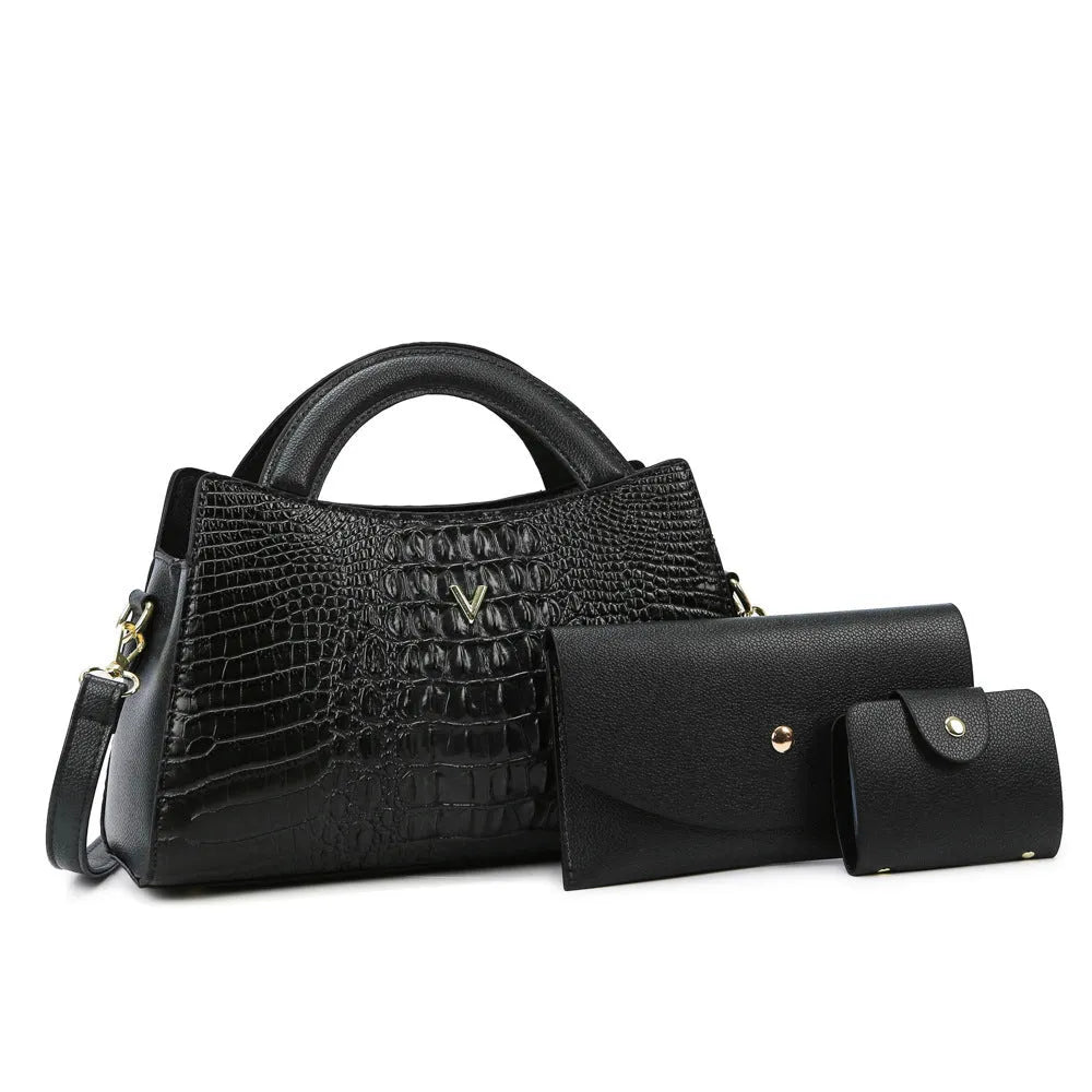 Women's square vertical crossbody handbag in crocodile pattern PU with single shoulder strap