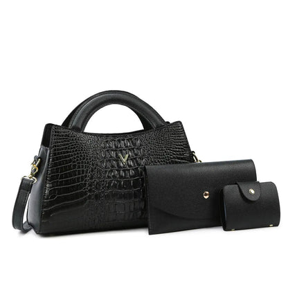 Women's square vertical crossbody handbag in crocodile pattern PU with single shoulder strap