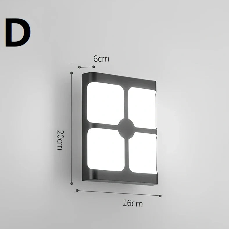 Waterproof outdoor wall light with PC lampshade measuring 200x160mm and LED illumination