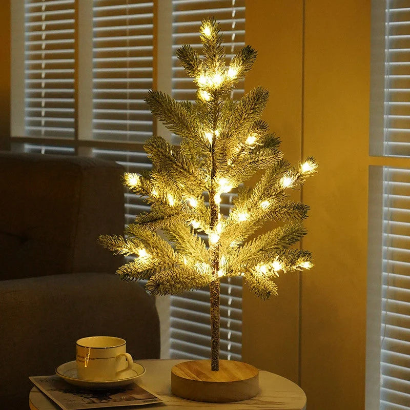 LED PineTree Lamp with warm white lights and snow-covered branches for Christmas decor