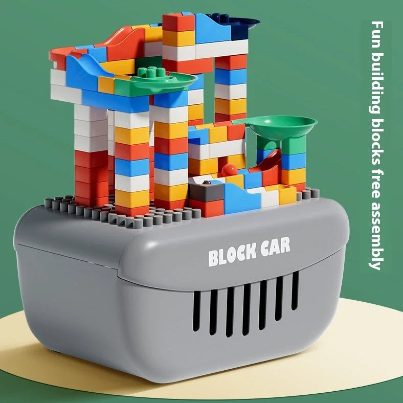 Large particle dinosaur building blocks on wheels for 4-6 year old children with complete vehicle assembly