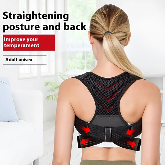 Black anti-humpback correction belt with open-shoulder design for posture support during sports activities