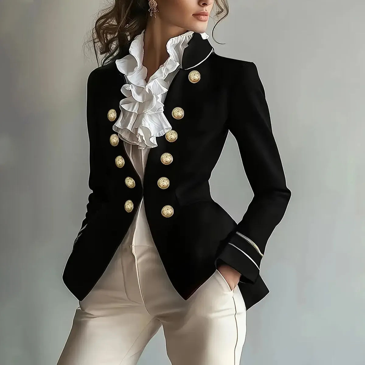 Women's slim irregular polyester coat with black ribbon lining, regular sleeve, 50cm length, sizes S-XXL