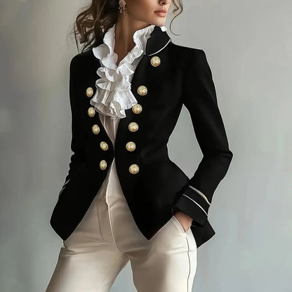 Women's slim irregular polyester coat with black ribbon lining, regular sleeve, 50cm length, sizes S-XXL