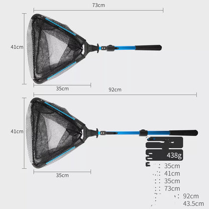 Aluminum alloy retractable triangle folding hand net for fishing, compact and durable design