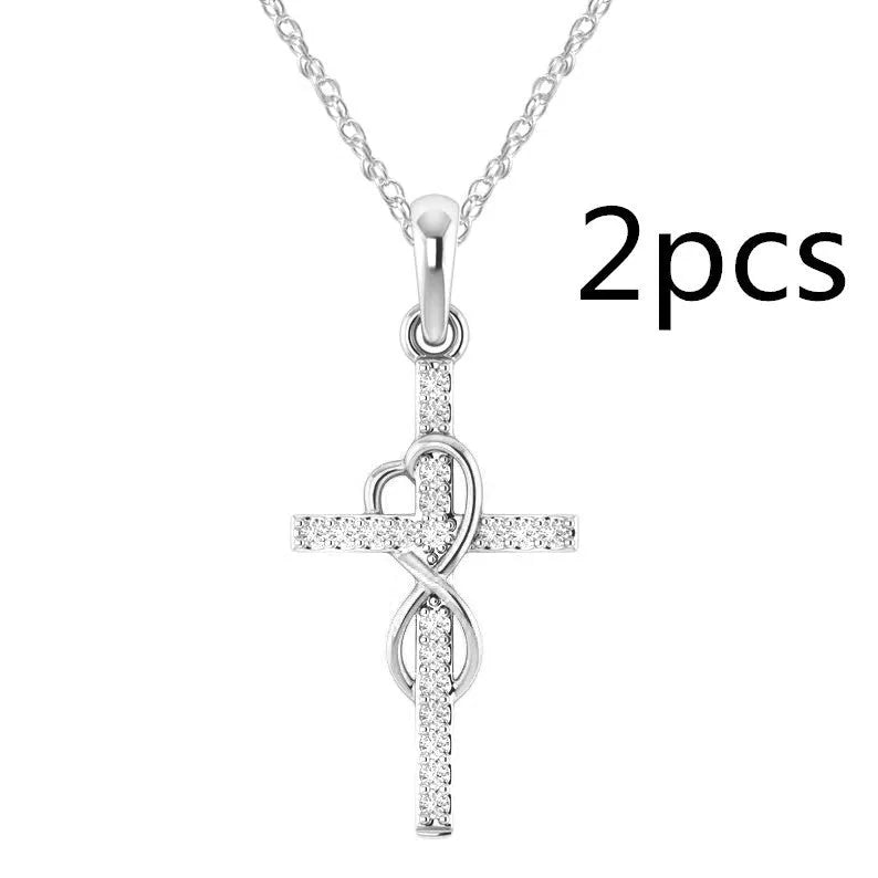 Alloy pendant necklace with diamond and eight-character cross design in gold, silver, and rose gold