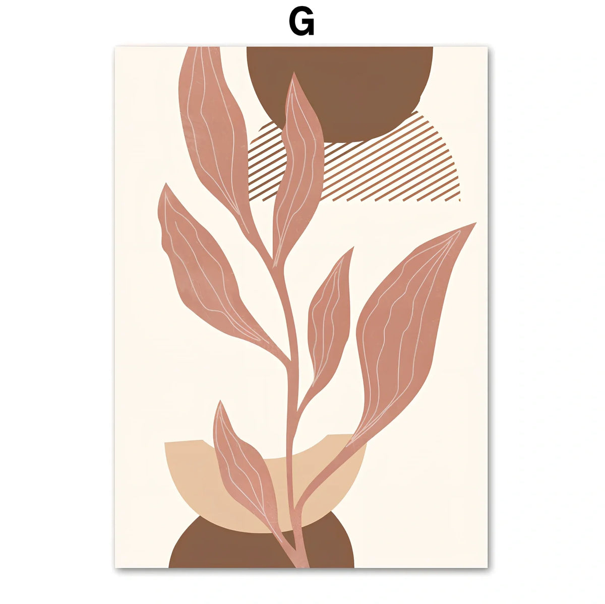 Line Leaves geometric abstract boho painting on canvas with frameless design showing precise dimensions