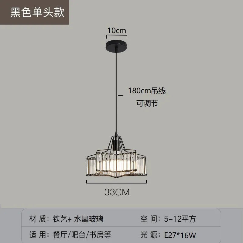 Black and gold iron crystal chandelier LED ceiling lamp with full spectrum light on a white background.