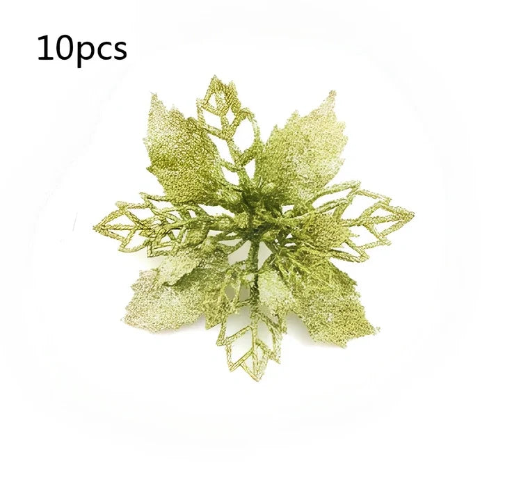Glitter artificial Christmas flowers measuring 11cm with sparkling coating in various colour options
