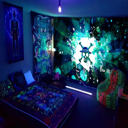 Fluorescent tapestry wall hanging with glow properties in multiple sizes from 150x100cm to 230x180cm