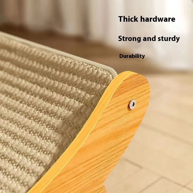 A sisal blanket cat scratch board shown in an angled position, available in large and small size options.