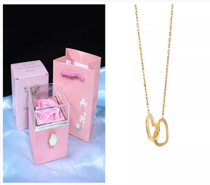 Rotating soap flower rose gift box with jewelry drawer in red, blue, lake blue, or pink