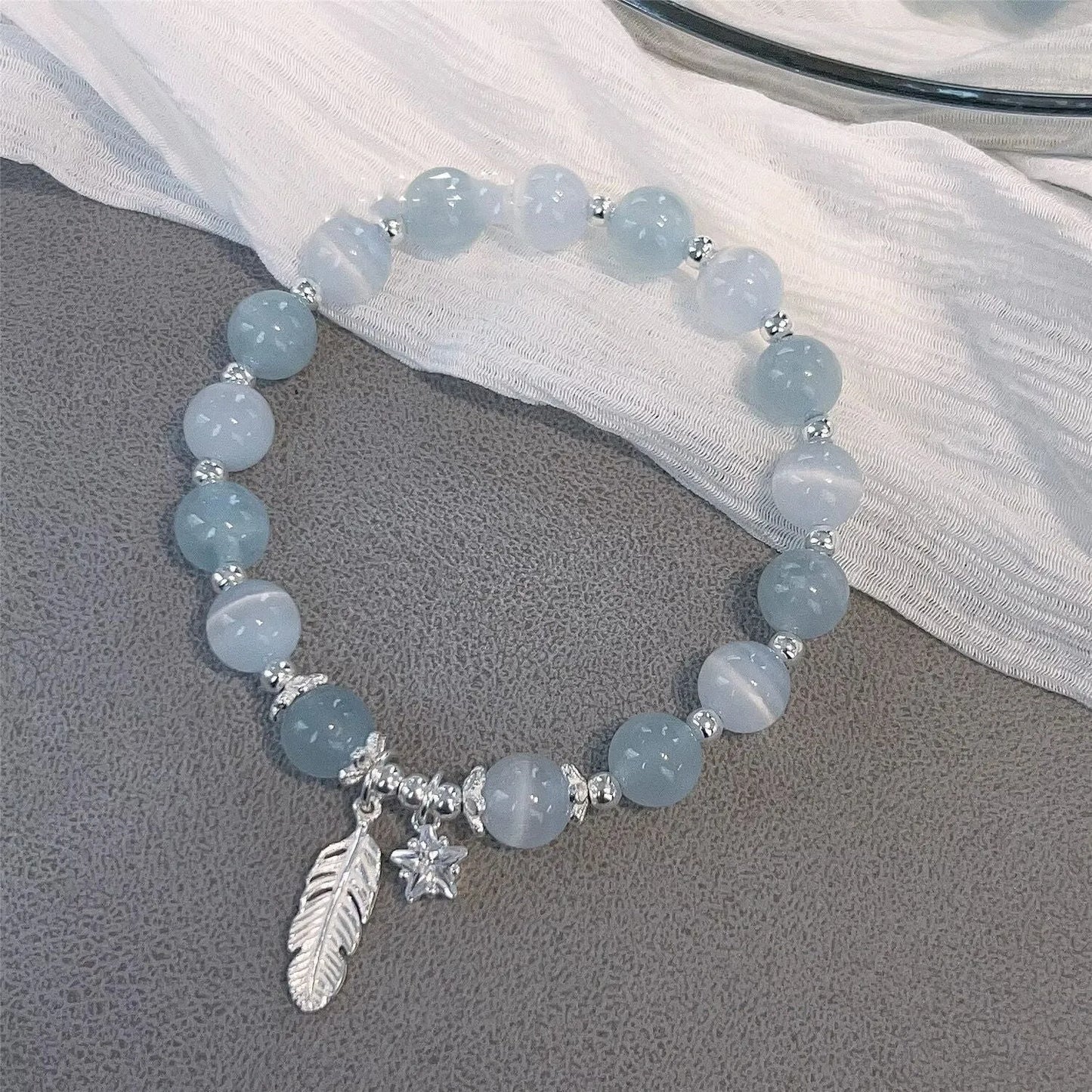 Small white girl crystal bracelet with feather XINGX blue moonlight colour and Korean style design
