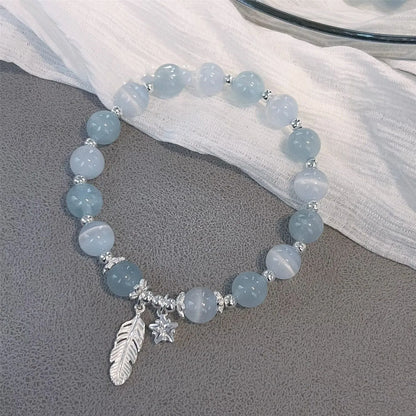 Small white girl crystal bracelet with feather XINGX blue moonlight colour and Korean style design