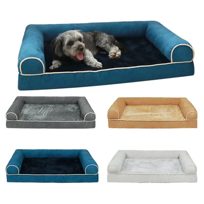Square grey dog bed with 19cm thick breathable sponge and removable cloth cover for orthopaedic support