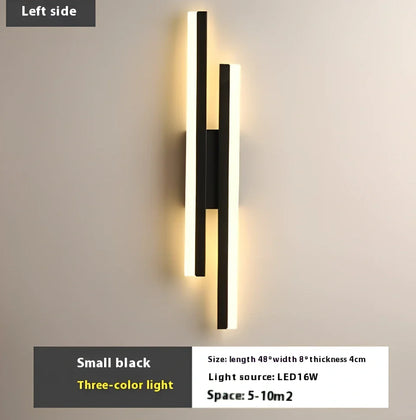 Scandinavian minimalist LED indoor wall light in 50cm black finish with tricolour acrylic shade, 220V powered for home use