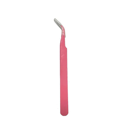 DIY false eyelash extension kit with angled metal tweezer and segment single clusters on a clear tray