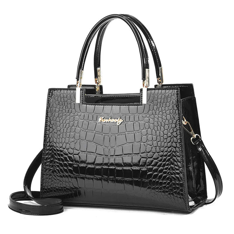 Ladies' PU leather one-shoulder handbag in horizontal square shape, shown in available colour options