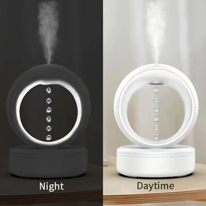 Levitating anti-gravity humidifier with water droplets suspended in mid-air, creating a captivating visual display