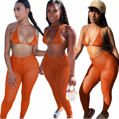 Mesh Bikini Cutout Trouser Suit Swimsuit in vibrant colors with rabbit hair fabric