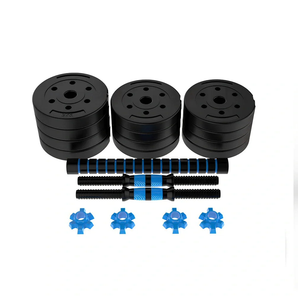 Red rubber-coated concrete adjustable dumbbells set, 10-40kg weights for household fitness barbell training