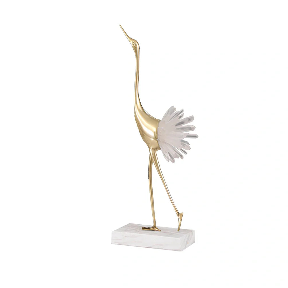 Left-facing crystal crane ornament with marble base in three size options