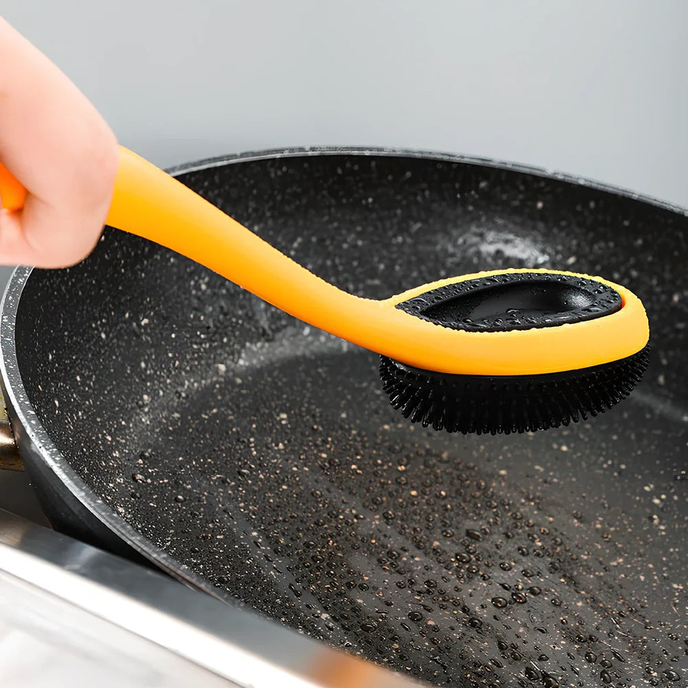 Yellow nonstick silicone nylon cooking spoon spatula, 28cm long with 8cm head for kitchen stirring and flipping