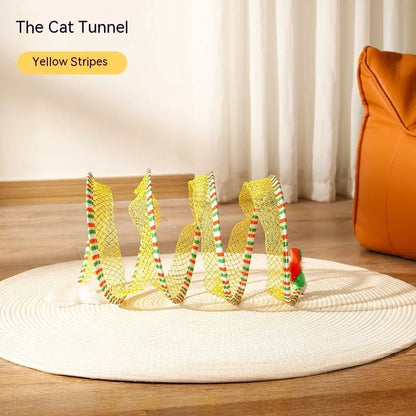 Folded Cat Tunnel S Type with Spring Toy Mouse for interactive cat play